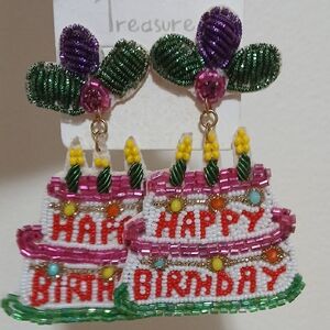 Colorful Beaded Happy Birthday Earrings